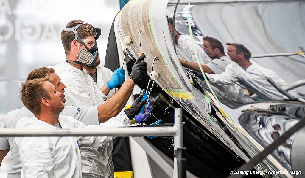 American Magic Team work on repair