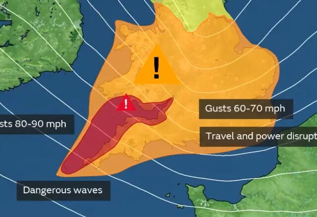 Storm Eunice Fridau 18 Feb 2022