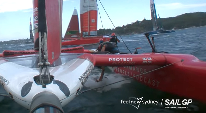 SailGP Sydney - GBR Matt Gotrel Overboard in Race 1